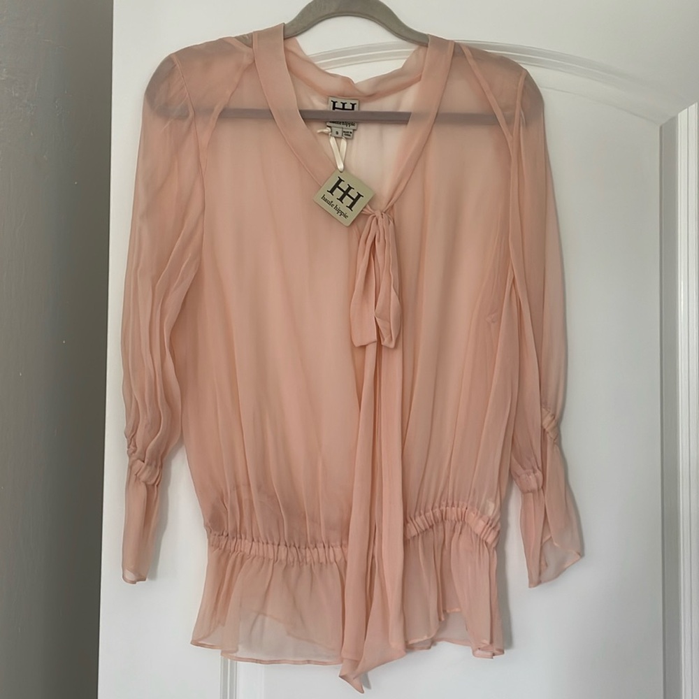 Haute hippie, sheer, pink blouse size small